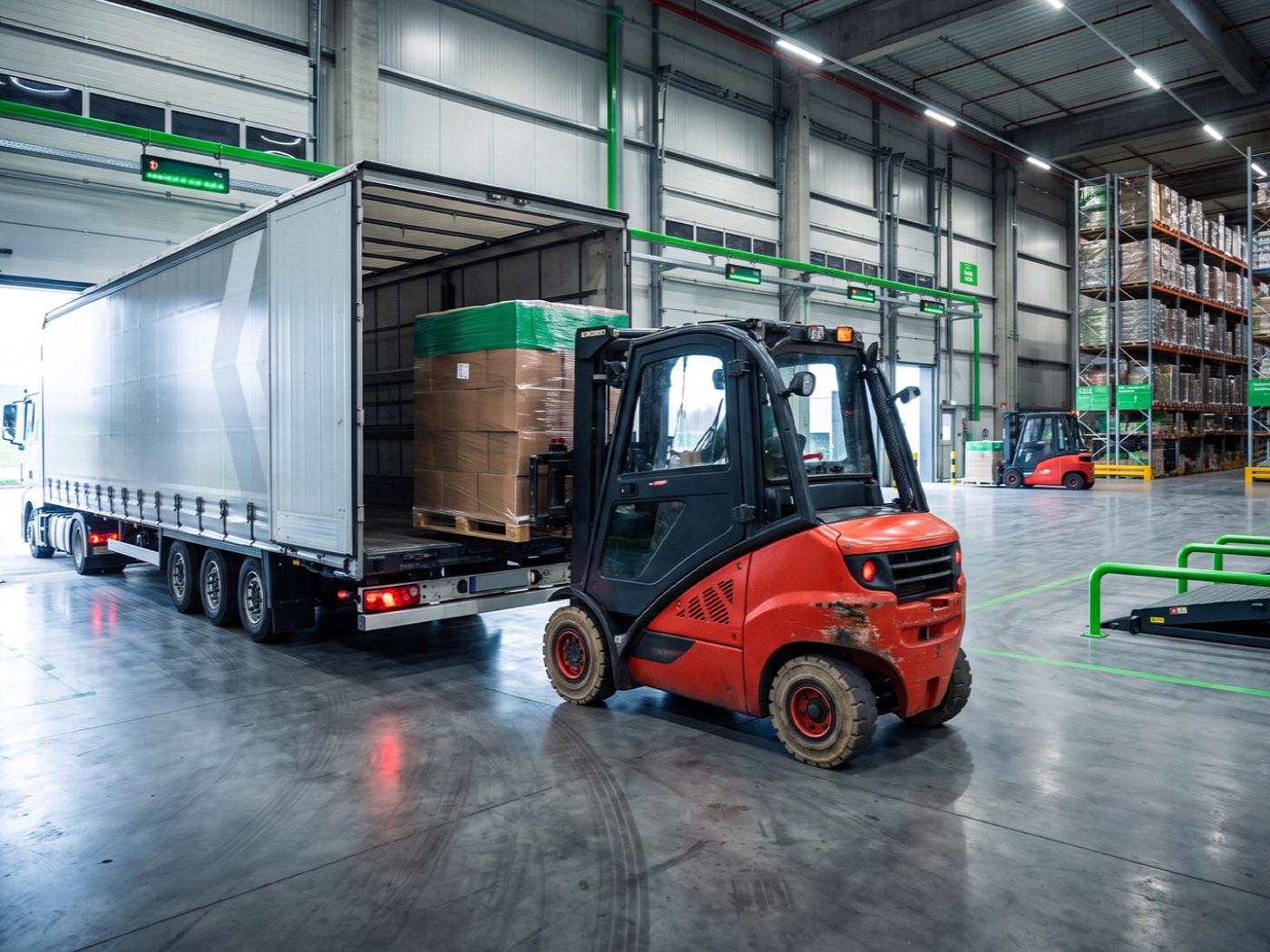 Endurolift forklift loading pallets in a logistics warehouse